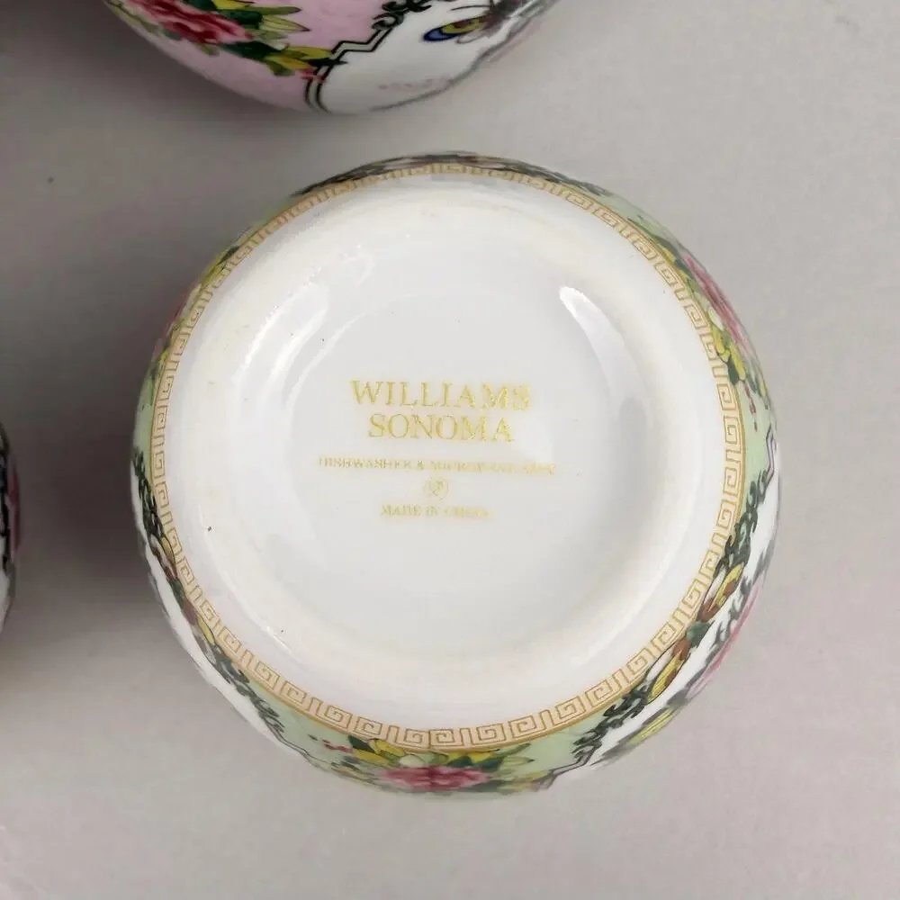 Williams Sonoma Famille Rose Espresso Cups Mixed Set Of 4 Pink Green Floral NIB